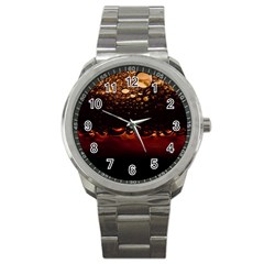 Water Drops Bubbles Macro Close Up Brown Sport Metal Watch by Vaneshart