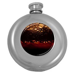 Water Drops Bubbles Macro Close Up Brown Round Hip Flask (5 Oz) by Vaneshart