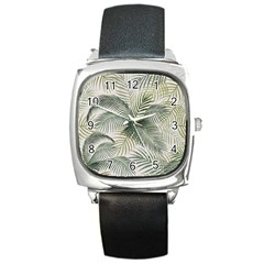 Vector Palm Leaves Pattern  Illustration Square Metal Watch by Vaneshart