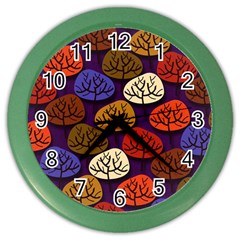 Tree Pattern Background Color Wall Clock by Vaneshart