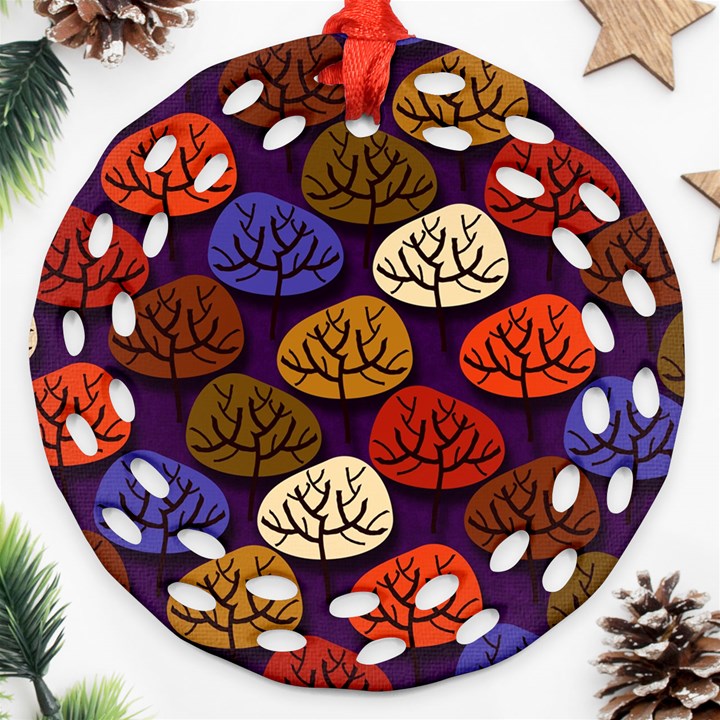 Tree Pattern Background Ornament (Round Filigree)