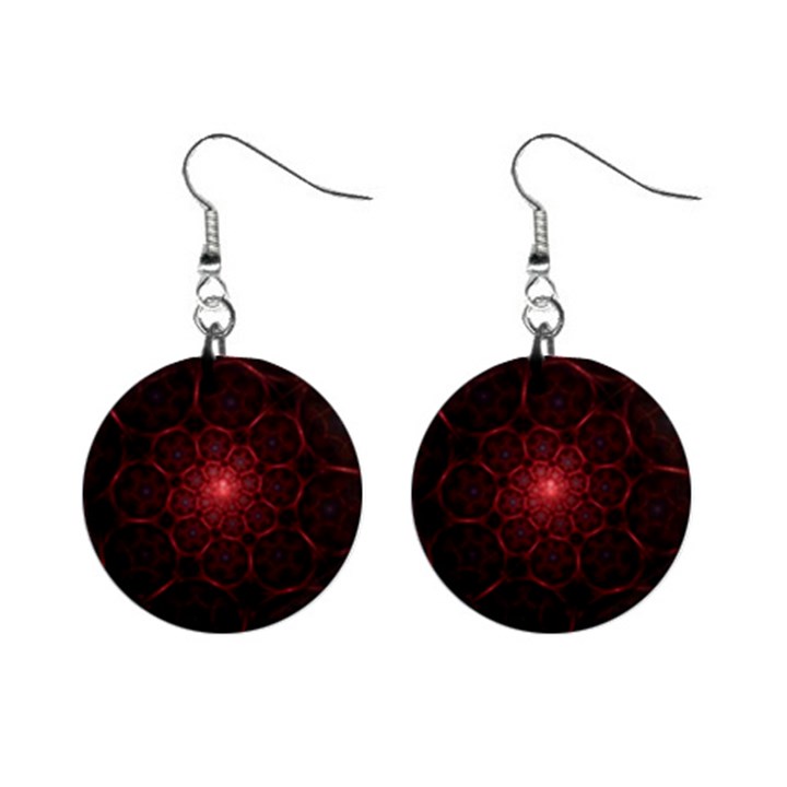 Fractal Spiral Depth Light Red Swirling Lines Mini Button Earrings