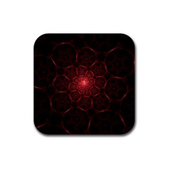 Fractal Spiral Depth Light Red Swirling Lines Rubber Square Coaster (4 Pack)  by Vaneshart