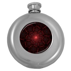 Fractal Spiral Depth Light Red Swirling Lines Round Hip Flask (5 Oz) by Vaneshart