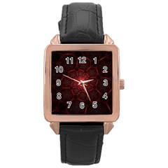 Fractal Spiral Depth Light Red Swirling Lines Rose Gold Leather Watch  by Vaneshart