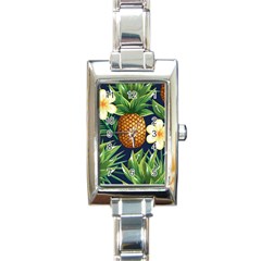 Tropical Pattern Pineapple Flowers Floral Fon Tropik Ananas Rectangle Italian Charm Watch by Vaneshart