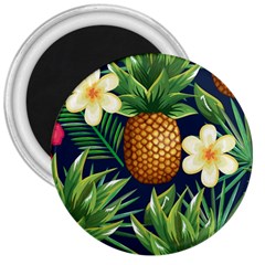 Tropical Pattern Pineapple Flowers Floral Fon Tropik Ananas 3  Magnets by Vaneshart