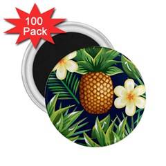 Tropical Pattern Pineapple Flowers Floral Fon Tropik Ananas 2 25  Magnets (100 Pack)  by Vaneshart