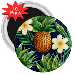 Tropical Pattern Pineapple Flowers Floral Fon Tropik Ananas 3  Magnets (10 Pack)  by Vaneshart