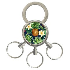 Tropical Pattern Pineapple Flowers Floral Fon Tropik Ananas 3-ring Key Chain by Vaneshart