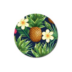 Tropical Pattern Pineapple Flowers Floral Fon Tropik Ananas Magnet 3  (round) by Vaneshart