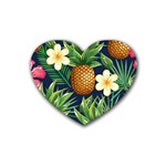 Tropical Pattern Pineapple Flowers Floral Fon Tropik Ananas Rubber Coaster (Heart)  Front