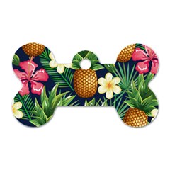 Tropical Pattern Pineapple Flowers Floral Fon Tropik Ananas Dog Tag Bone (one Side) by Vaneshart