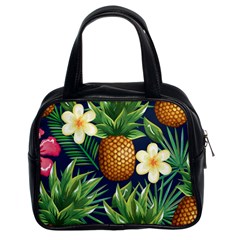 Tropical Pattern Pineapple Flowers Floral Fon Tropik Ananas Classic Handbag (two Sides)