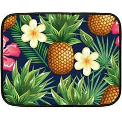 Tropical Pattern Pineapple Flowers Floral Fon Tropik Ananas Fleece Blanket (mini) by Vaneshart