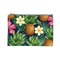 Tropical Pattern Pineapple Flowers Floral Fon Tropik Ananas Cosmetic Bag (large) by Vaneshart