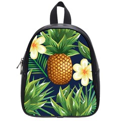 Tropical Pattern Pineapple Flowers Floral Fon Tropik Ananas School Bag (small) by Vaneshart