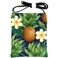 Tropical Pattern Pineapple Flowers Floral Fon Tropik Ananas Shoulder Sling Bag by Vaneshart