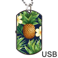 Tropical Pattern Pineapple Flowers Floral Fon Tropik Ananas Dog Tag Usb Flash (two Sides) by Vaneshart