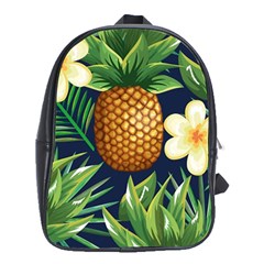 Tropical Pattern Pineapple Flowers Floral Fon Tropik Ananas School Bag (xl) by Vaneshart