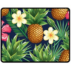 Tropical Pattern Pineapple Flowers Floral Fon Tropik Ananas Double Sided Fleece Blanket (medium)  by Vaneshart