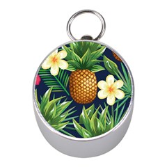 Tropical Pattern Pineapple Flowers Floral Fon Tropik Ananas Mini Silver Compasses by Vaneshart