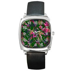 Vibrant Tropical Square Metal Watch by Vaneshart