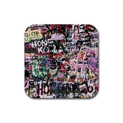 Graffiti Wall Background Rubber Coaster (square)  by Vaneshart