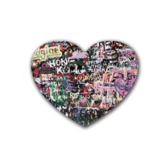 Graffiti Wall Background Rubber Coaster (heart)  by Vaneshart