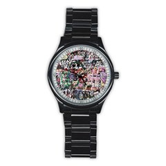 Graffiti Wall Background Stainless Steel Round Watch by Vaneshart