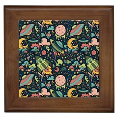 Texture Patterns Aliens Rockets Space Framed Tile by Vaneshart