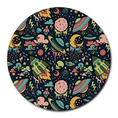 Texture Patterns Aliens Rockets Space Round Mousepads