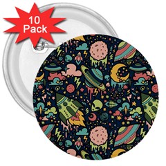 Texture Patterns Aliens Rockets Space 3  Buttons (10 Pack)  by Vaneshart