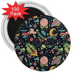 Texture Patterns Aliens Rockets Space 3  Magnets (100 Pack) by Vaneshart