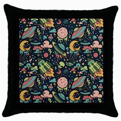 Texture Patterns Aliens Rockets Space Throw Pillow Case (black) by Vaneshart