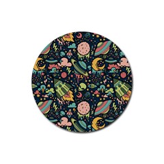 Texture Patterns Aliens Rockets Space Rubber Coaster (round)  by Vaneshart