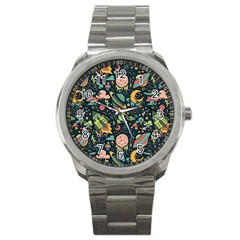 Texture Patterns Aliens Rockets Space Sport Metal Watch