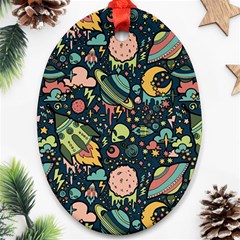 Texture Patterns Aliens Rockets Space Oval Ornament (two Sides) by Vaneshart