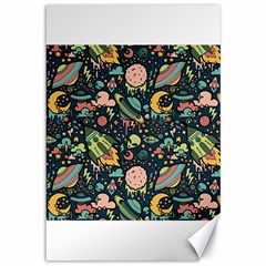 Texture Patterns Aliens Rockets Space Canvas 12  X 18  by Vaneshart