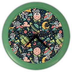 Texture Patterns Aliens Rockets Space Color Wall Clock