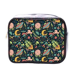 Texture Patterns Aliens Rockets Space Mini Toiletries Bag (one Side) by Vaneshart