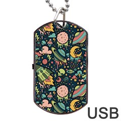 Texture Patterns Aliens Rockets Space Dog Tag Usb Flash (two Sides) by Vaneshart