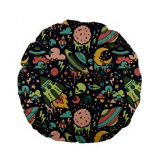 Texture Patterns Aliens Rockets Space Standard 15  Premium Round Cushions by Vaneshart