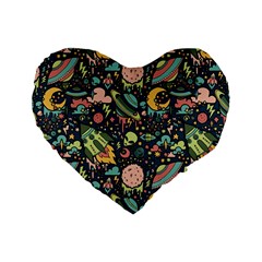 Texture Patterns Aliens Rockets Space Standard 16  Premium Heart Shape Cushions by Vaneshart