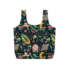 Texture Patterns Aliens Rockets Space Full Print Recycle Bag (s) by Vaneshart