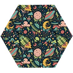 Texture Patterns Aliens Rockets Space Wooden Puzzle Hexagon by Vaneshart