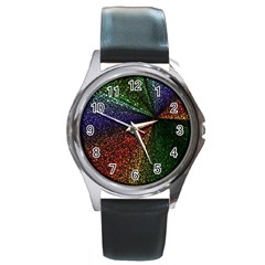 Abstract Colorful Pieces Mosaics Round Metal Watch by Vaneshart