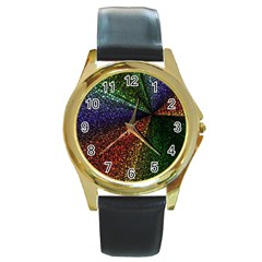 Abstract Colorful Pieces Mosaics Round Gold Metal Watch by Vaneshart