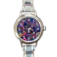 Multicolored Abstract Painting Round Italian Charm Watch by Vaneshart