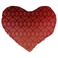 Red Gold Art Decor Large 19  Premium Flano Heart Shape Cushions